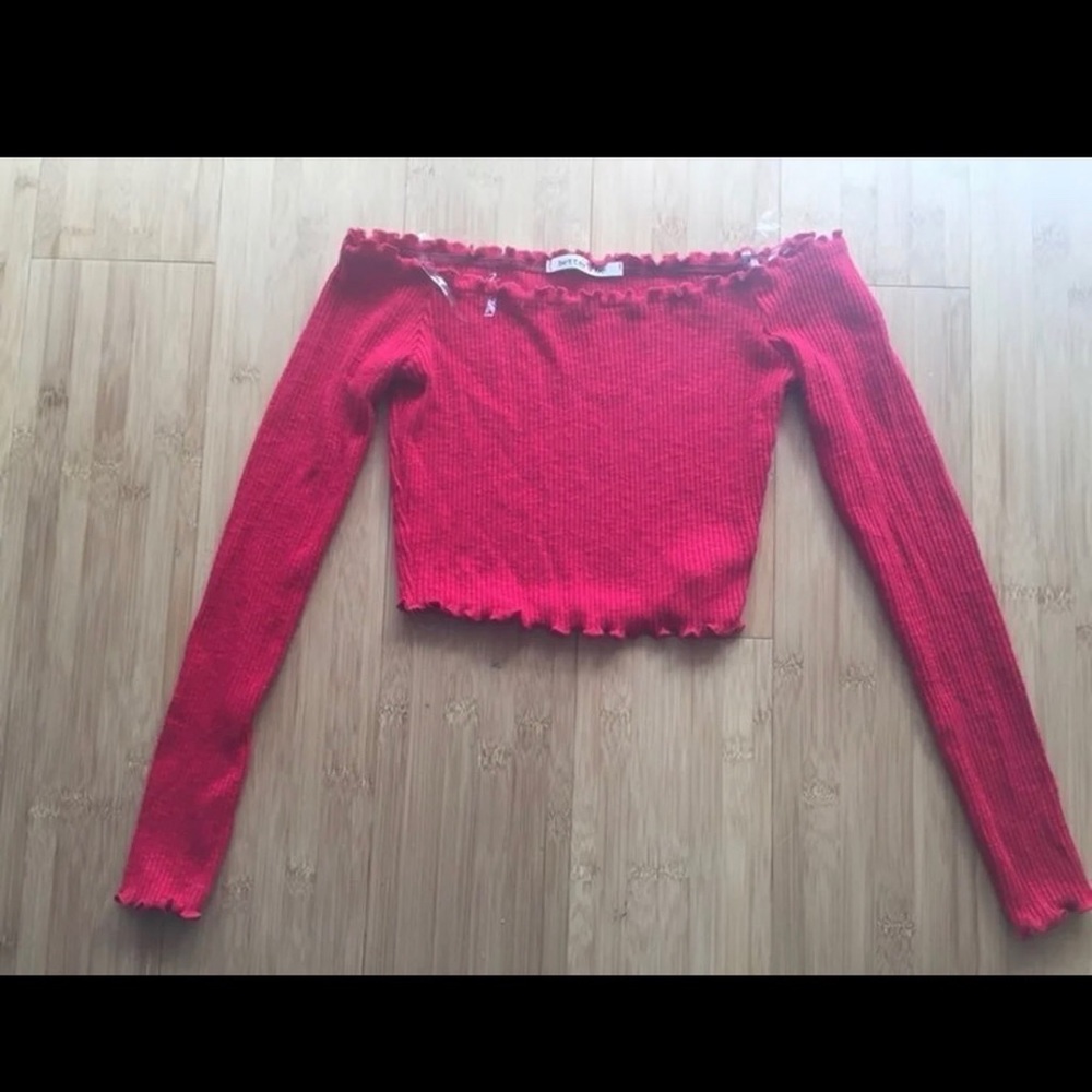 Dolls Kill Red Ribbed Off the Shoulder Crop Top